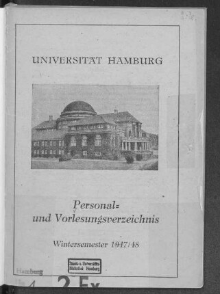 WS 1947/48: Personal- und Vorlesungsverzeichnis // Hamburgische Universität