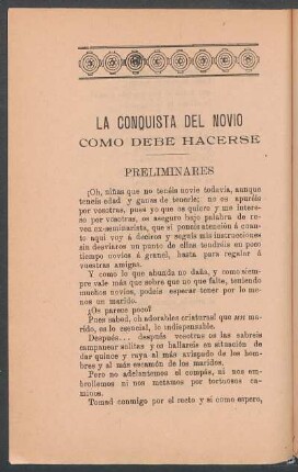 La conquista del novio como debe hacerse : Preliminares