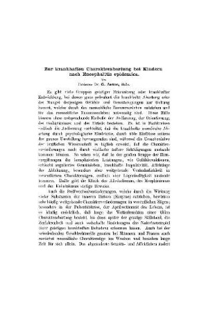Zur krankhaften Charakterabartung bei Kindern nach Encephalitis epidemica