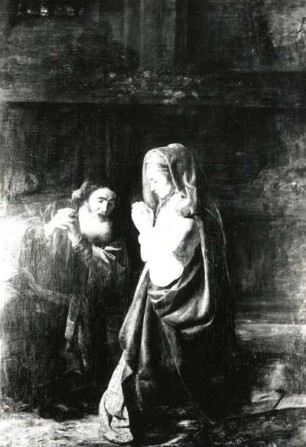 Rembrandt . Das Opfer Manoahs. Ausschnitt: rechter Hintergrund. Spezialaufnahme. Dresden: Staatliche Kunstsammlungen, Gemäldegalerie Alte Meister Kat. 1908 Nr. 1563