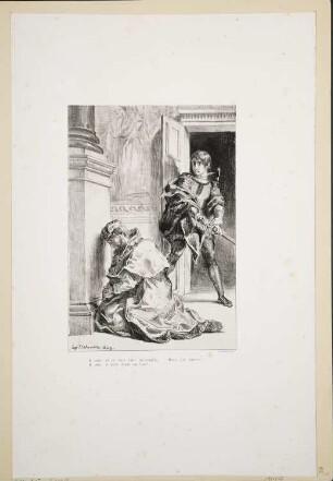 Hamlet versucht den König zu töten, Blatt 8 der Folge "Illustrationen zu Shakespears Hamlet"