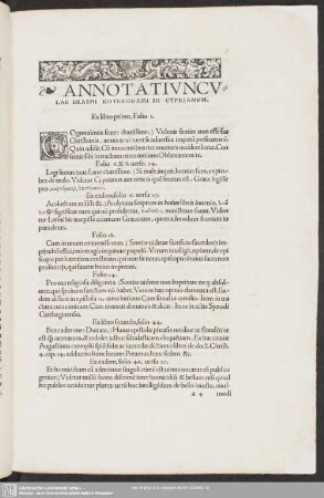 Annotatiunculae Erasmi Roterodami in Cyprianum