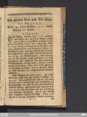 Am zweiten Bus- und Bet-Tage. Text. Hebr. 3. v. 12. 13.