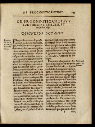 De Prognosticantibus Eorumdemve Asseclis, Et requisitis alijs. Discursus Octavus.