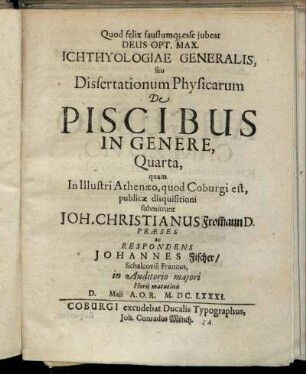 4: Ichthyologiae Generalis, seu Dissertationum Physicarum De Piscibus In Genere .... 4
