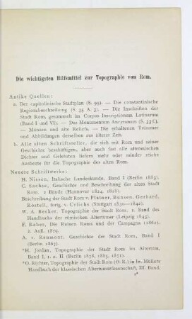 Die wichtigsten Hilfsmittel zur Topographie von Rom