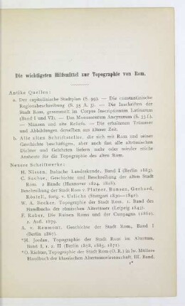 Die wichtigsten Hilfsmittel zur Topographie von Rom