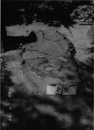 Grabstein 29 Stele liegt auf der Schriftseite: Grabstein 29