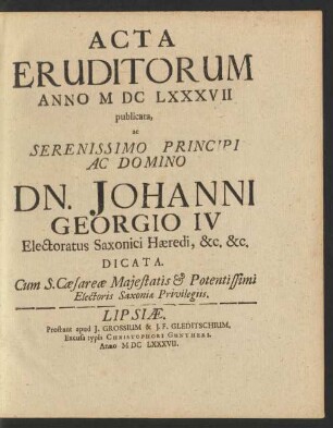 1687: Acta Eruditorum ; 1687