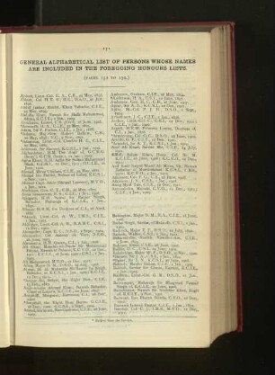 Alphabetical Honours List