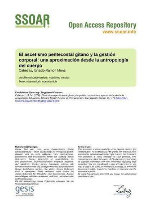 El ascetismo pentecostal gitano y la gestión corporal: una aproximación desde la antropología del cuerpo