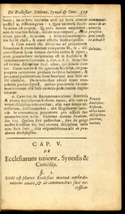 Cap. V. De Ecclesiarum unione, Synodis & Concilijs.