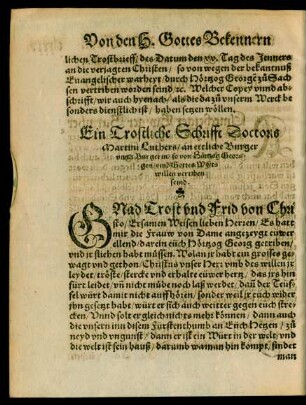 Ein Trostliche Schrifft Doctoris Martini Luthers ...