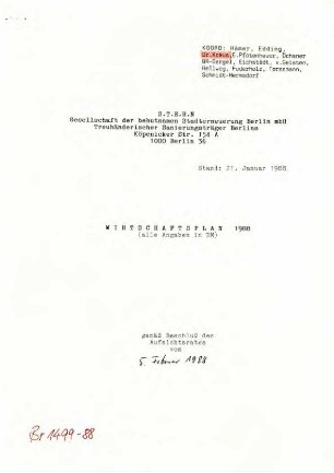 Wirtschaftsplan: S.T.E.R.N. 1988