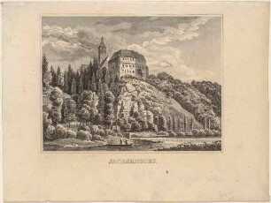 Das Schloss Sachsenburg nördlich von Frankenberg/Sachsen über die Zschopau von Westen gesehen, aus Schiffners Beschreibung von Sachsen um 1840