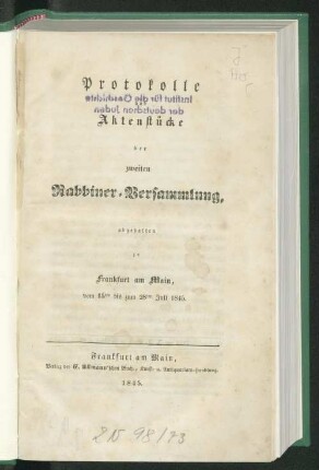 2.1845: Protokolle der ... Versammlung Deutscher Rabbiner