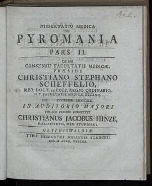Ps. 2: Dissertatio Medica De Pyromania. Ps. 2