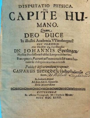 Disputatio Physica. De Capite Humano