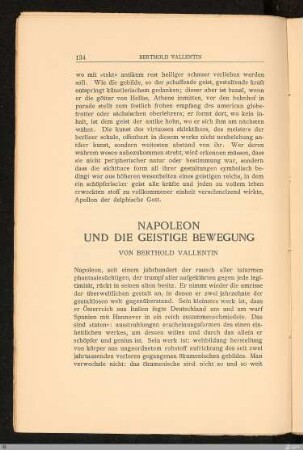 Napoleon und die geistige Bewegung / Berthold Vallentin