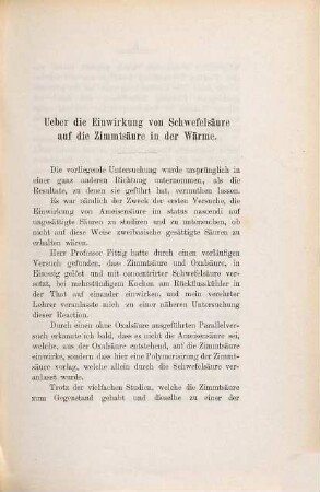 Ueber die Einwirkung von Schwefelsäure auf die Zimmtsäure in der Wärme : Strassburger Inaug.-Diss.