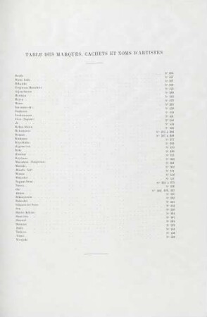 Table des marques, chachets et noms d'artistes