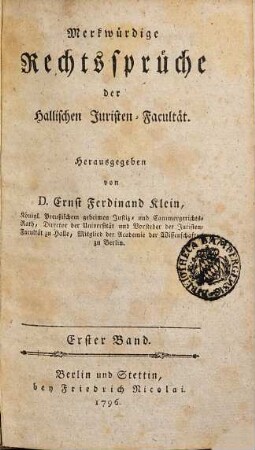Merkwürdige Rechtssprüche der Hallischen Juristen-Facultät, 1