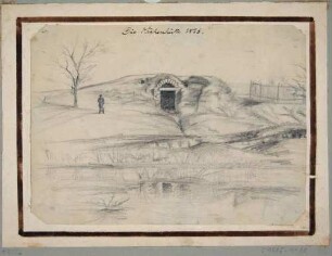 Krähenhütte (zum Anlocken und Schießen von Raubvögel, mit Atrappe) in Strehlen (Dresden-Strehlen, wahrscheinlich am Carolaschlösschen)