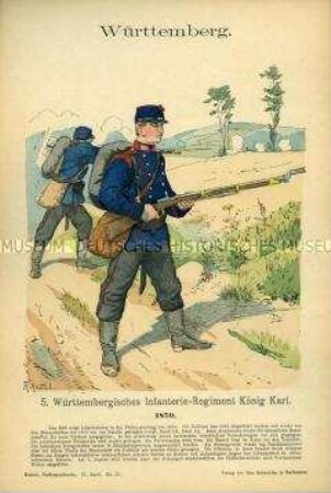Uniformdarstellung, Gemeine des 5. Infanterie-Regiments, Königreich Württemberg, 1870.
