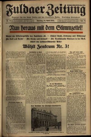 Erste Ausgabe vom Sonntag, den 24. April 1932.