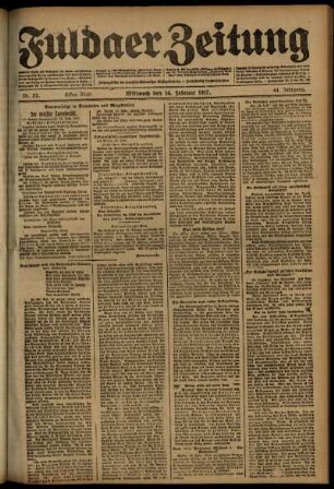 Erste Ausgabe vom Mittwoch, den 14. Februar 1917.