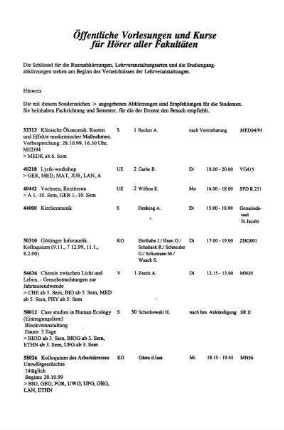 Öffentliche Vorlesungen und Kurse für Hörer aller Fakultäten