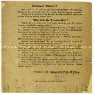 Aufruf des Arbeiter- und Soldatenrates Groß-Dresden zur Unterstützung der SPD im Zuge des Januaraufstandes 1919