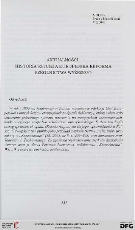 Aktualności: Historia sztuki a europejska reforma szkolnictwa wyższego