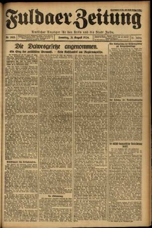 Erste Ausgabe vom Sonntag, den 31. August 1924.
