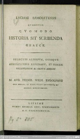 Luciani Samosatensis Quaestio Quomodo Historia Sit Scribenda Graece