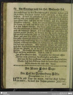 Am Neuen-Jahrs-Tage, Oder: Am Fest der Beschneidung Jesu. Evangelium, Luc. II. v. 21