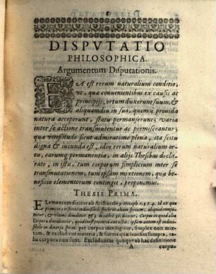 Dispvtatio Philosophica. De Permixtione Rervm Natvralivm