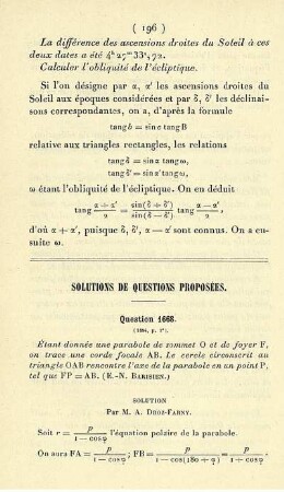 Solutions de questions proposées.