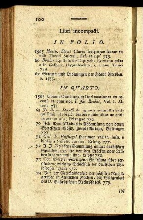 Libri incompacti. In Folio. - In Octavo.