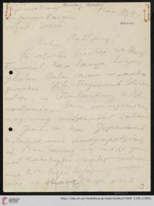 Nachlass Gustav Radbruch. Korrespondenz Theodor Sternberg/Gustav Radbruch: Brief von Theodor Sternberg an Gustav Radbruch