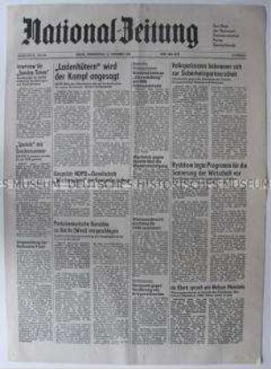 Tageszeitung der NDPD "National-Zeitung" u.a. zu parlamentarischen Kontakten zwischen Ost- und West-Berlin