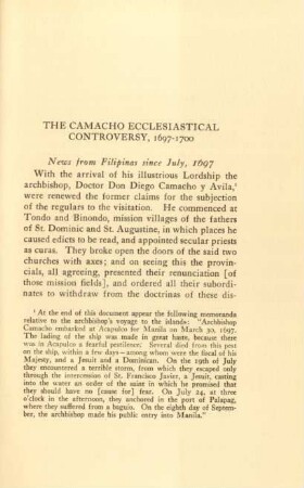 The Camacho ecclesiastical controversy, 1697-1700