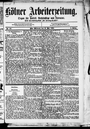 Kölner Arbeiterzeitung. 1888-1892