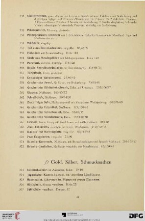 Gold, Silber, Schmucksachen (Nr. 573-607)