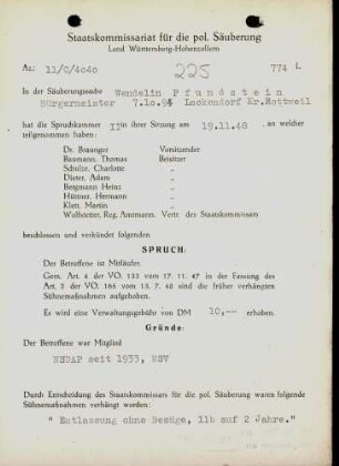 Pfundstein, Wendelin