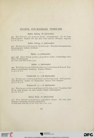 Stoffe, Stickereien, Teppiche (Nr. 495-534)