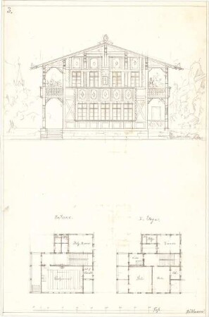 Bühlmann, Josef; Landhaus - Grundriss EG, Grundriss 1. OG, Ansicht