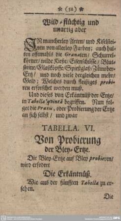 TABELLA VI. Von Probierung der Bley-Ertze.