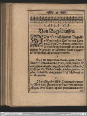 Caput VIII. Von Begräbnüssen