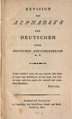 Revision des Alphabets der Deutschen oder deutscher Antischlendrian